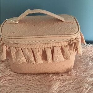 New Pink Lace Ruffle Cosmetic Case with Top Handle